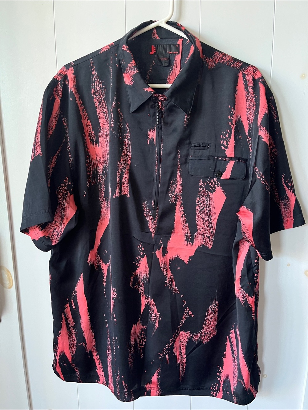 jamie sadock Black Short Sleeve Shirt with Pink Brushstroke Design